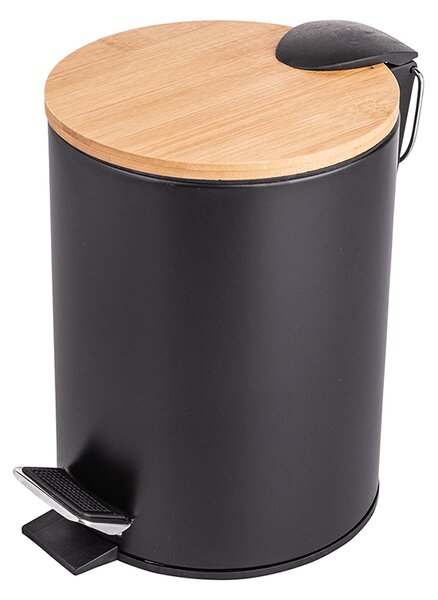 Altom Kovový odpadkový koš s bambusovým víkem, černá, bílá, 3 l Barva: Černá