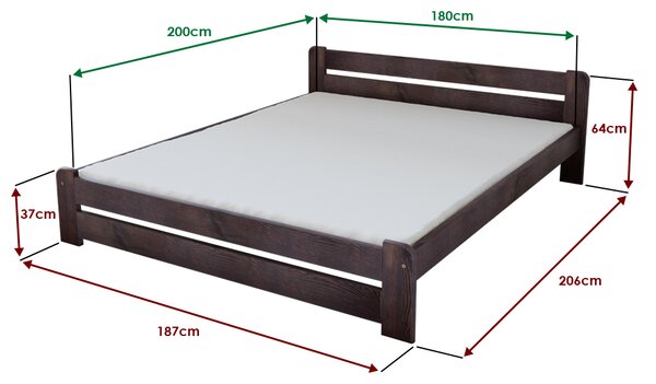Postel Laura 180 x 200 cm, ořech bez roštu s matrací Deluxe 10 cm