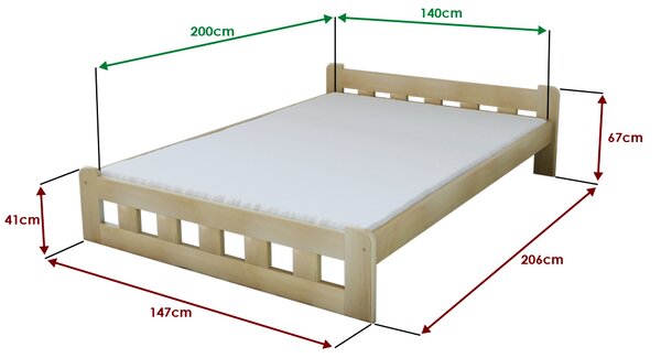 Postel Naomi zvýšená 140 x 200 cm, borovice s lamelovým roštem a matrací Deluxe 10 cm