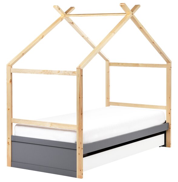 Dětská postel Domek Borovicové dřevo ORGEVAL 90 x 200 cm s úložným prostorem Šedá