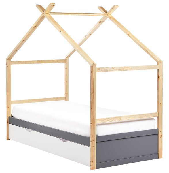 Dětská postel Domek Borovicové dřevo ORGEVAL 90 x 200 cm s úložným prostorem Šedá