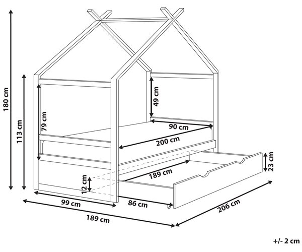Dětská postel Domek Borovicové dřevo ORGEVAL 90 x 200 cm s úložným prostorem Šedá