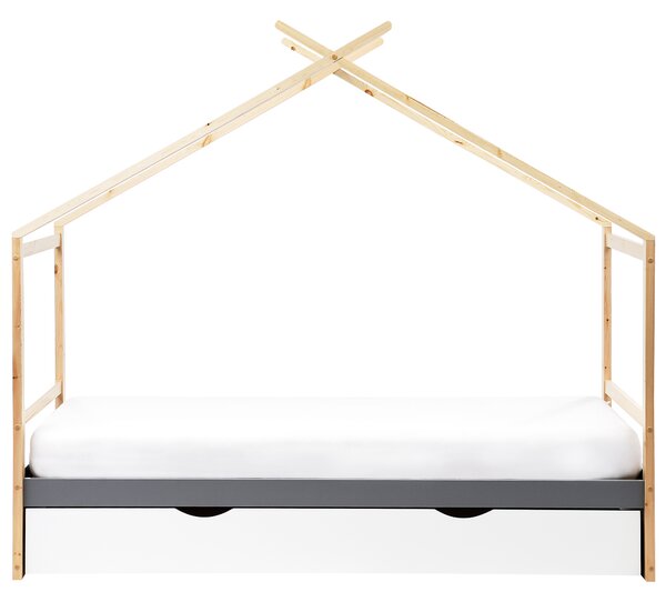 Dětská postel Domek Borovicové dřevo ORGEVAL 90 x 200 cm s úložným prostorem Šedá