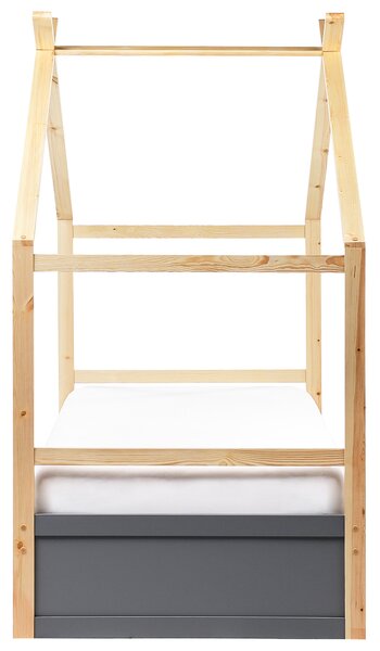 Dětská postel Domek Borovicové dřevo ORGEVAL 90 x 200 cm s úložným prostorem Šedá
