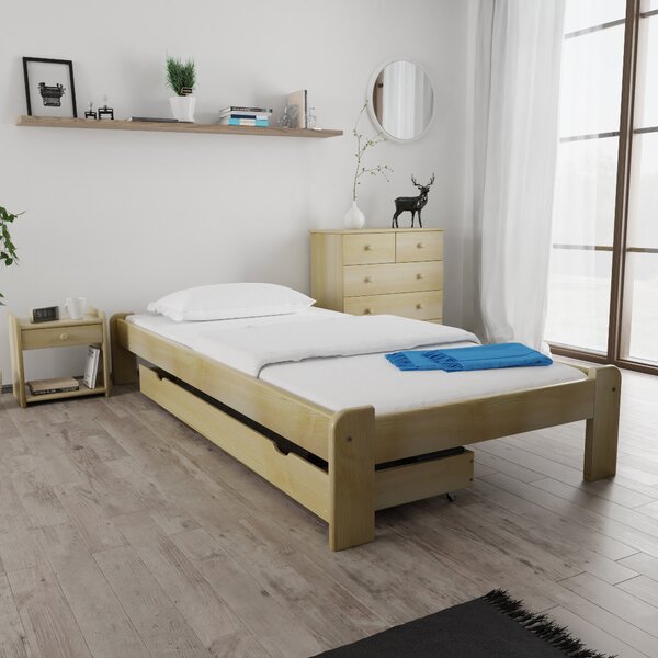 Postel ADA 80 x 200 cm, borovice s lamelovým roštem a matrací Deluxe 10 cm