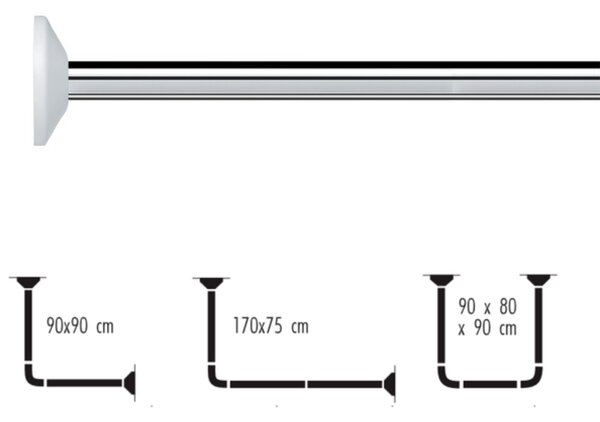 Spirella tyč na sprchové závěsy MAGIC Universal, rohová, 3 varianty, hliníková, 75-170 cm