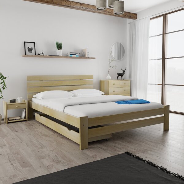 Postel PARIS zvýšená 120 x 200 cm, borovice s lamelovým roštem a matrací Deluxe 10 cm