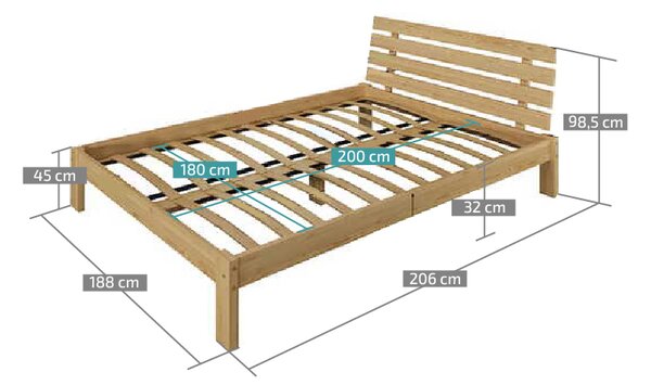 Postel PARIS zvýšená 180 x 200 cm, borovice
