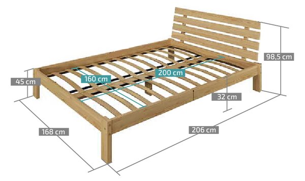 Postel PARIS zvýšená 160 x 200 cm, dub s laťkovým roštem
