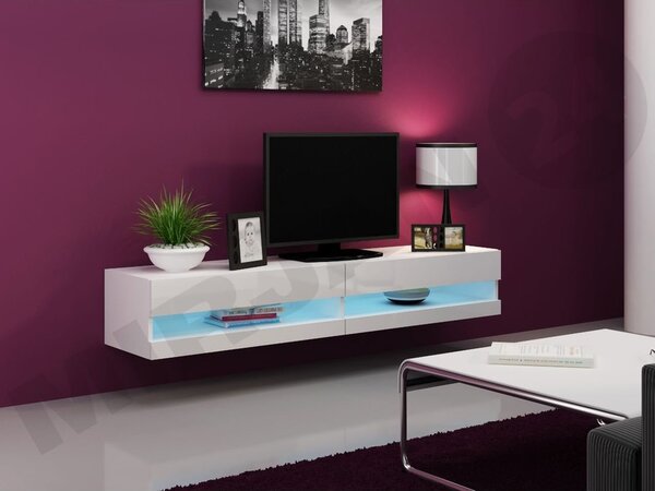 Televizní stolek s LED osvětlením ASHTON NEW 180 - lesklý bílý
