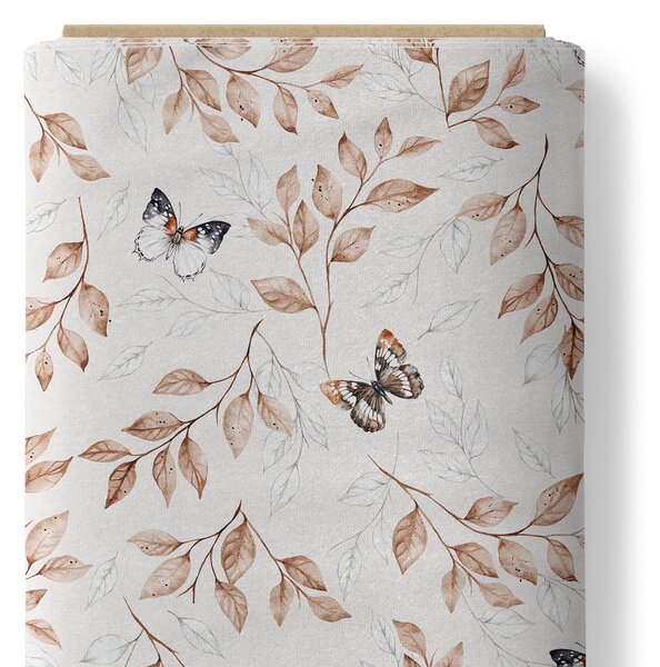 MIMOUŠEK Látka bavlněné plátno 153 g premium motýlci v listí