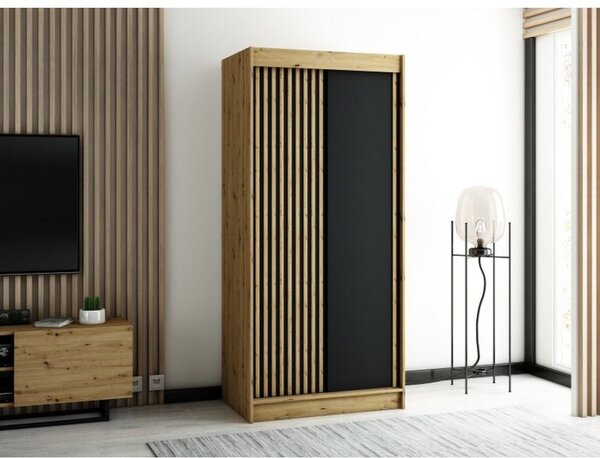 Praktická šatní skříň LENOX 120 - dub artisan / černá