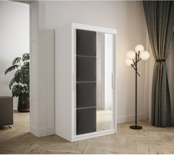 Šatní skříň s posuvnými dveřmi 100 cm TALIA - bílá / šedá