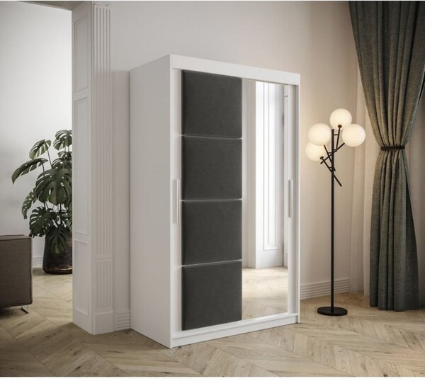 Šatní skříň s posuvnými dveřmi 120 cm TALIA - bílá / šedá