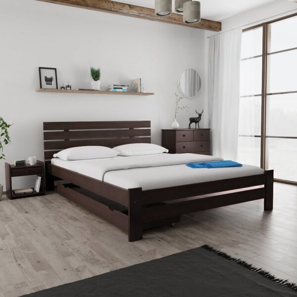 Postel PARIS zvýšená 160 x 200 cm, ořech s laťkovým roštem a matrací Deluxe 10 cm
