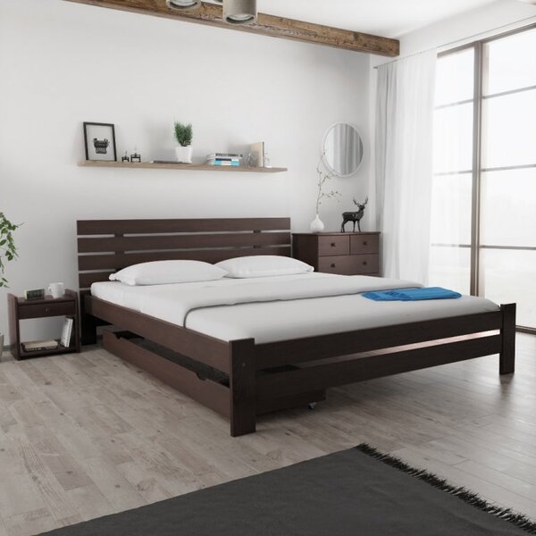 Postel PARIS zvýšená 180 x 200 cm, ořech s lamelovým roštem a matrací Deluxe 10 cm