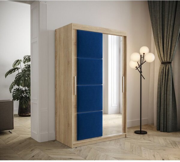 Šatní skříň s posuvnými dveřmi 120 cm TALIA - dub sonoma / modrá