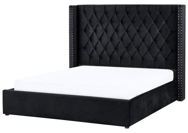 Postel s úložným prostorem Umělý samet LUBBON 160 x 200 cm Černá