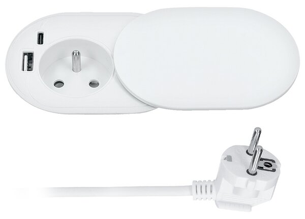 SOLIGHT Vestavná zásuvka s posuvným víčkem, USB A+C 20W PD, 2m, matná bílá
