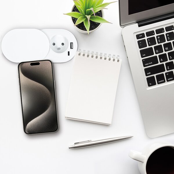 SOLIGHT Vestavná zásuvka s posuvným víčkem, USB A+C 20W PD, 2m, matná bílá