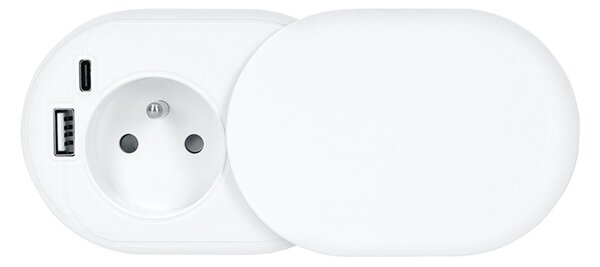 SOLIGHT Vestavná zásuvka s posuvným víčkem, USB A+C 20W PD, 2m, matná bílá