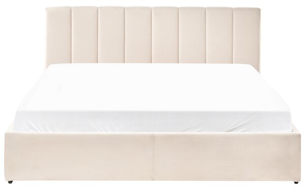 Postel s úložným prostorem Umělý samet DREUX 180 x 200 cm Světle béžová