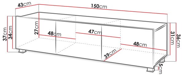 TV stolek 150 cm CHEMUNG - bílý / lesklý bílý