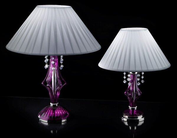 Fialová stolní lampa s křišťálovými perlami a bílým stínítkem S214-1-89-3-N