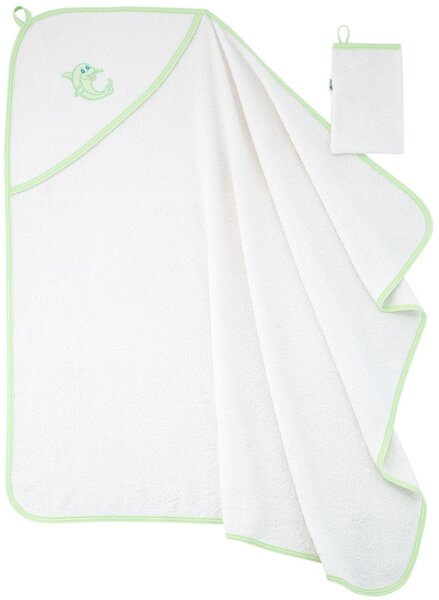 ESITO Dětská osuška s kapucí bílá - 100 x 100 cm / lem zelený