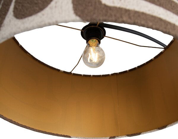 Stojací lampa černá s hnědým a béžovým pruhovaným stínidlem 50 cm - XXL