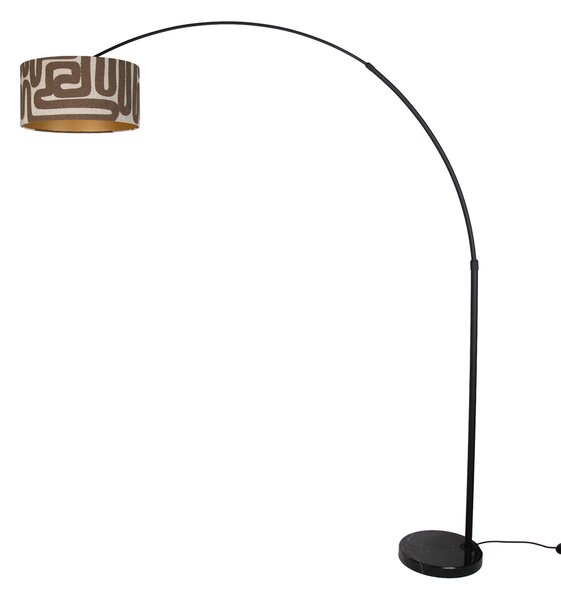 Stojací lampa černá s hnědým a béžovým pruhovaným stínidlem 50 cm - XXL