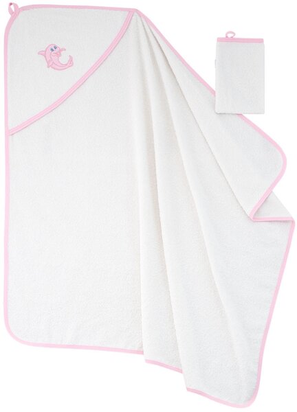 ESITO Dětská osuška s kapucí bílá - lem růžový / 100 x 100 cm