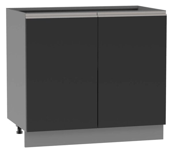 Dvoudveřová skříňka s policí ADAMA - šířka 90 cm, lesklá černá / šedá, stříbrná úchytka, nožky 10 cm