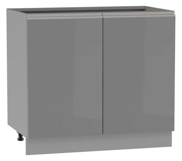 Dvoudveřová skříňka s policí ADAMA - šířka 90 cm, lesklá šedá / šedá, stříbrná úchytka, nožky 10 cm