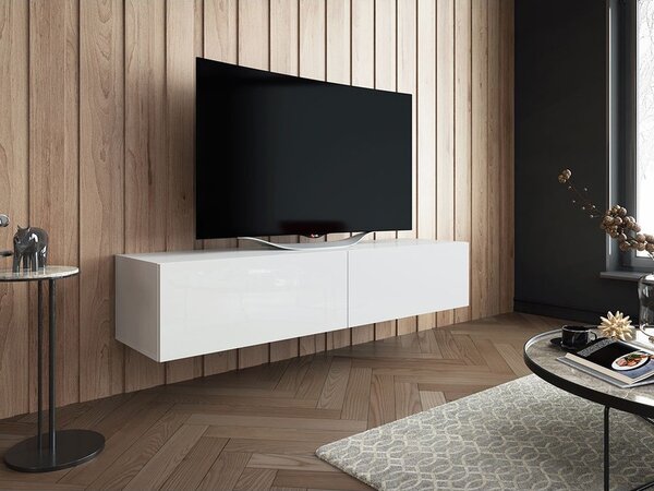 Televizní stolek 150 cm TOKA - bílý / lesklý bílý