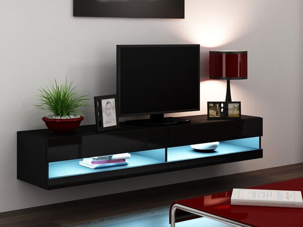 TV stolek 180 cm ASHTON 1 - černý / lesklý černý