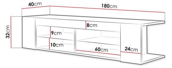 Televizní stolek s LED osvětlením KINSALE 2 - černý / lesklý černý
