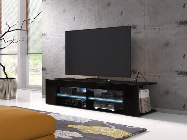 Televizní stolek s LED osvětlením KINSALE 1 - černý / lesklý černý