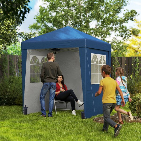 Skládací zahradní altán Outsunny 2 x 2 m s nastavitelnou výškou, 3 úrovně, Anti-UV 30+, 3 boční stěny s 4 pískovými sáčky a 1 taškou na přenášení, tma
