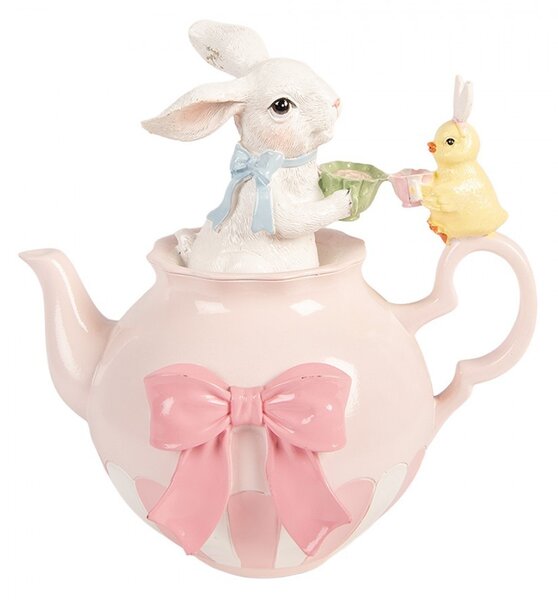 Dekorace králík s kuřátkem na čajové konvičce - 20*14*20 cm - Clayre & Eef