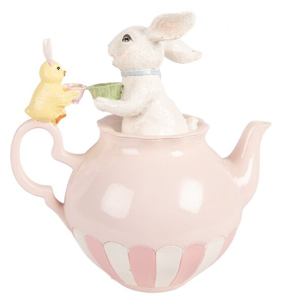 Dekorace králík s kuřátkem na čajové konvičce - 20*14*20 cm - Clayre & Eef
