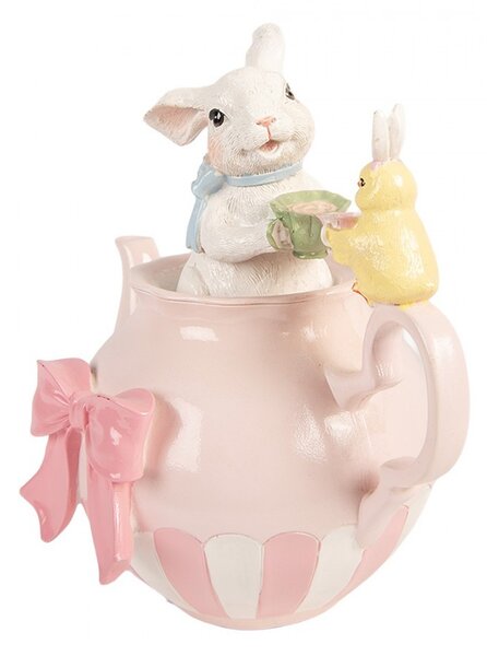 Dekorace králík s kuřátkem na čajové konvičce - 20*14*20 cm - Clayre & Eef