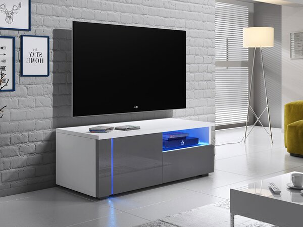 Televizní stolek s LED osvětlením FERNS 12 - bílý / lesklý šedý, levý