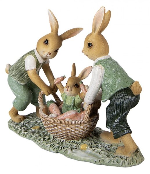 Dekorace králíčci s košíkem s mrkvemi - 17*7*14 cm - Clayre & Eef