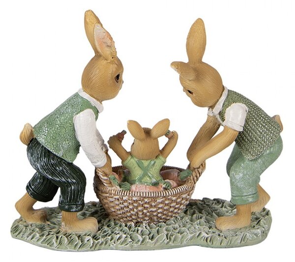 Dekorace králíčci s košíkem s mrkvemi - 17*7*14 cm - Clayre & Eef