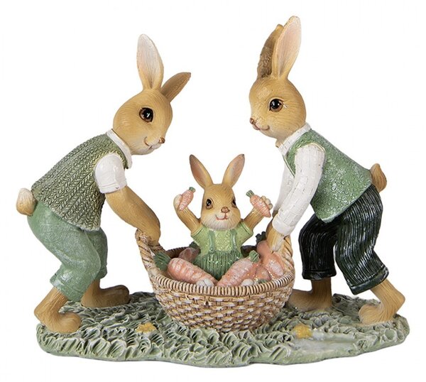 Dekorace králíčci s košíkem s mrkvemi - 17*7*14 cm - Clayre & Eef