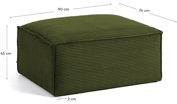 Zelený manšestrový taburet Kave Home Blok 90 x 70 cm