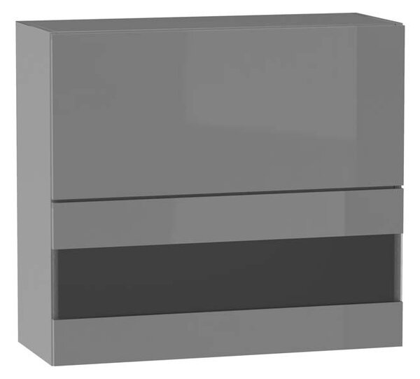 Horní prosklená skříňka ADAMA - šířka 80 cm, lesklá šedá / šedá