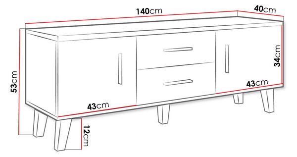TV stolek 140 cm OLINA - dub wotan / černý
