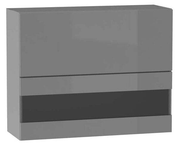 Horní prosklená skříňka ADAMA - šířka 90 cm, lesklá šedá / šedá